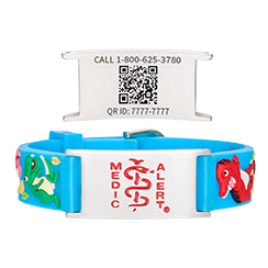 QR Code Child Titanium Medical ID Bracelet Blue Dino